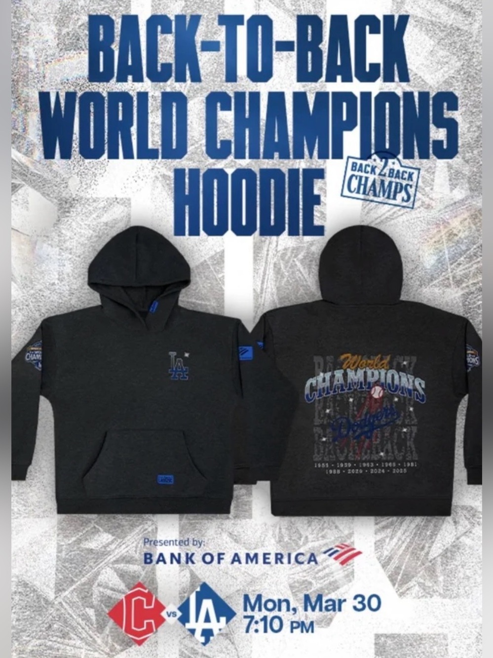 NEW XL 2026 SGA Los Angeles Dodgers Back to Back World Series Champions Hoodie